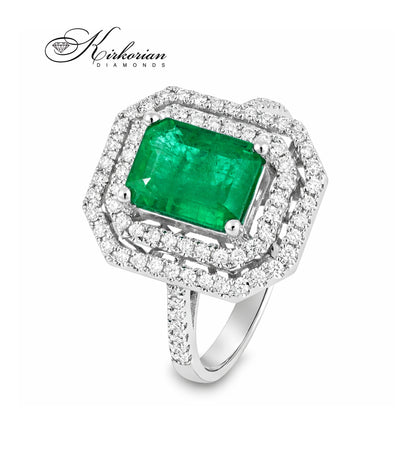 Пръстен от бяло злато 18K с изумруд 1.76ct и диаманти 0.34ct | Размер 54 | Сертификат