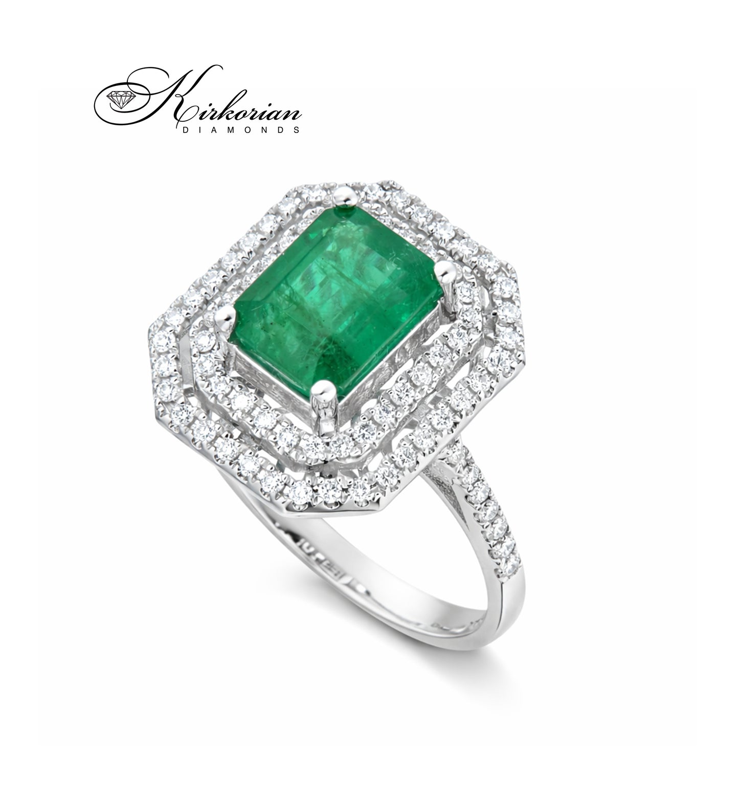 Пръстен от бяло злато 18K с изумруд 1.76ct и диаманти 0.34ct | Размер 54 | Сертификат