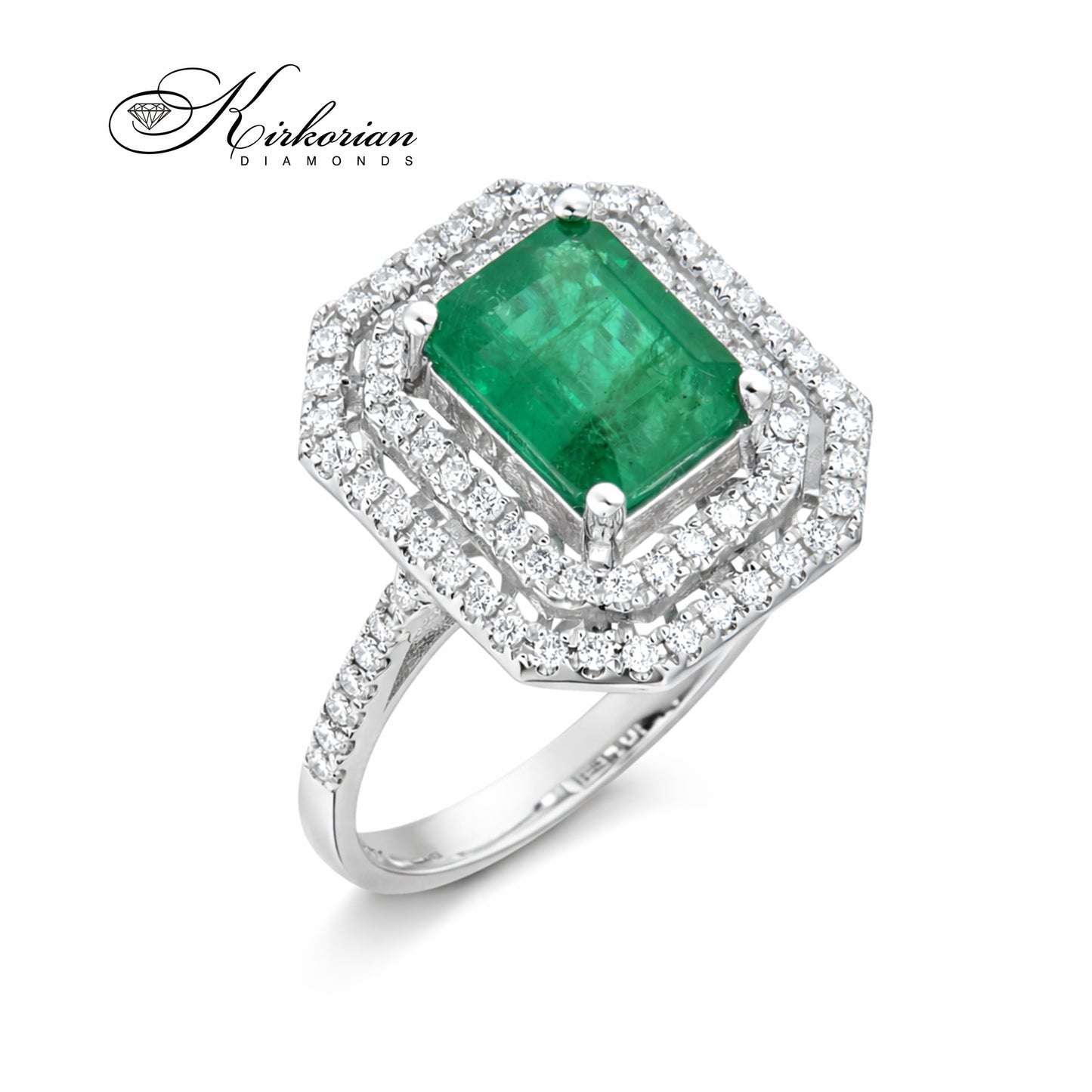 Пръстен от бяло злато 18K с изумруд 1.76ct и диаманти 0.34ct | Размер 54 | Сертификат