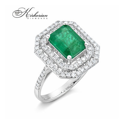 Пръстен от бяло злато 18K с изумруд 1.76ct и диаманти 0.34ct | Размер 54 | Сертификат