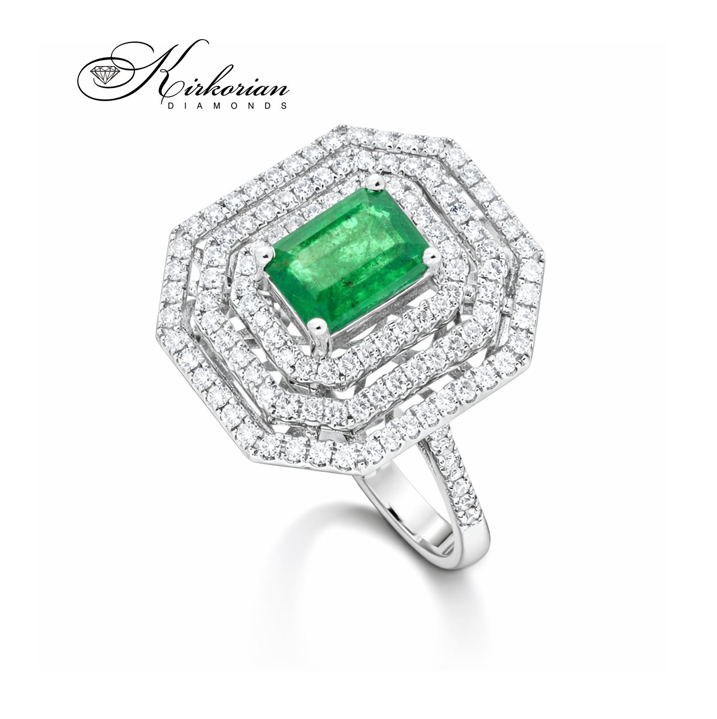Пръстен от бяло злато 18K с изумруд 1.08ct и диаманти 0.58ct | Размер 54 | Сертификат