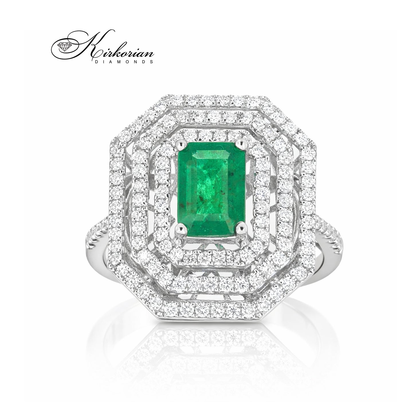 Пръстен от бяло злато 18K с изумруд 1.08ct и диаманти 0.58ct | Размер 54 | Сертификат
