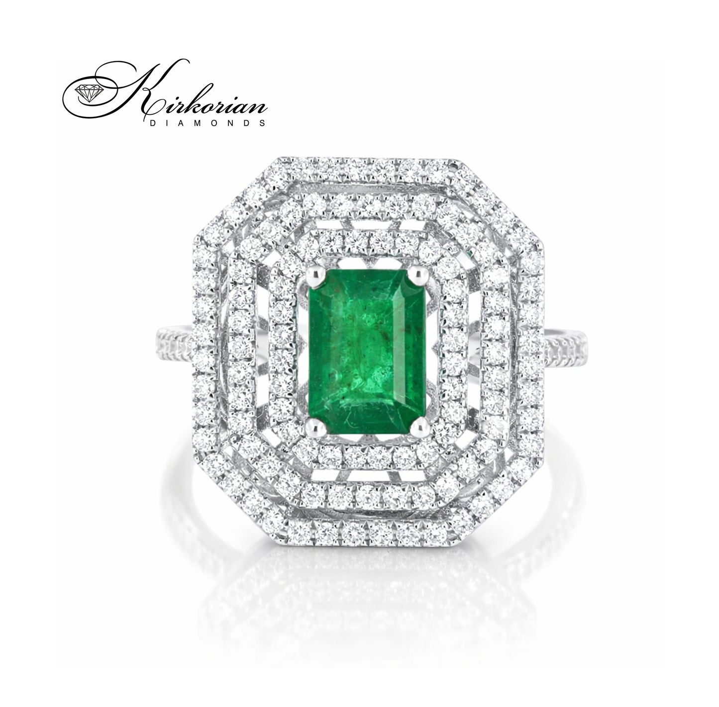 Пръстен от бяло злато 18K с изумруд 1.08ct и диаманти 0.58ct | Размер 54 | Сертификат