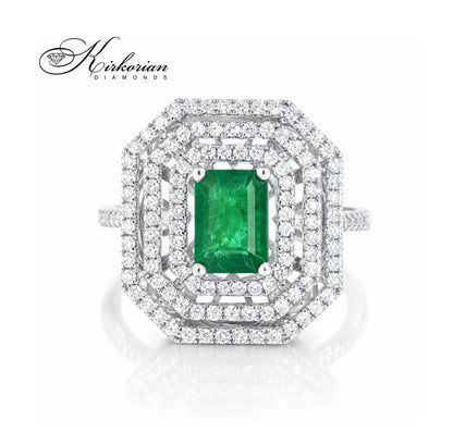 Пръстен от бяло злато 18K с изумруд 1.08ct и диаманти 0.58ct | Размер 54 | Сертификат