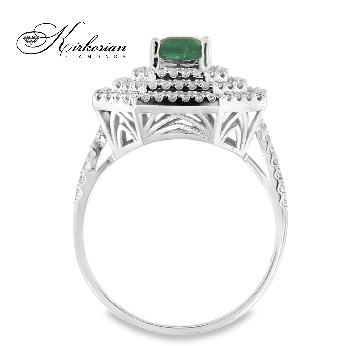 Пръстен от бяло злато 18K с изумруд 1.08ct и диаманти 0.58ct | Размер 54 | Сертификат
