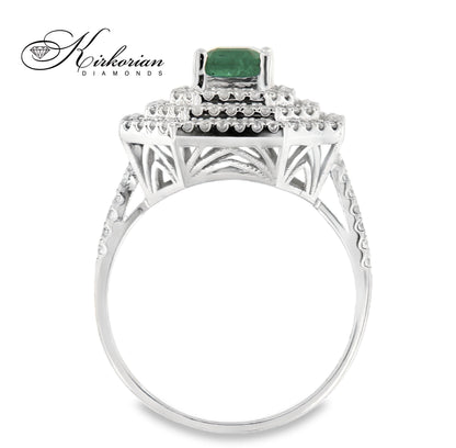 Пръстен от бяло злато 18K с изумруд 1.08ct и диаманти 0.58ct | Размер 54 | Сертификат