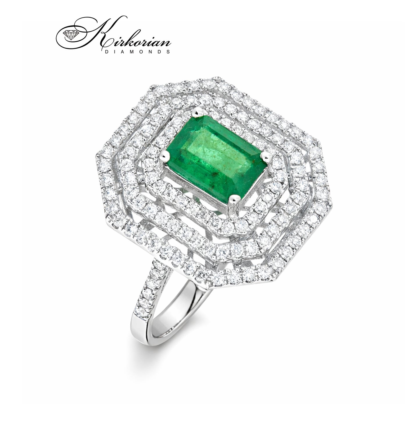Пръстен от бяло злато 18K с изумруд 1.08ct и диаманти 0.58ct | Размер 54 | Сертификат