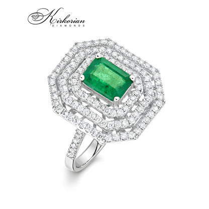Пръстен от бяло злато 18K с изумруд 1.08ct и диаманти 0.58ct | Размер 54 | Сертификат