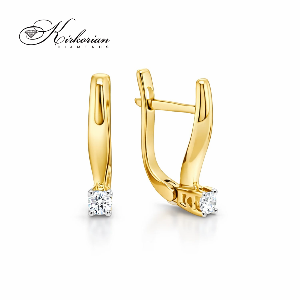 Обеци от жълто злато 14К с диаманти 0.12 ct английско закопчаване модел 10210035G