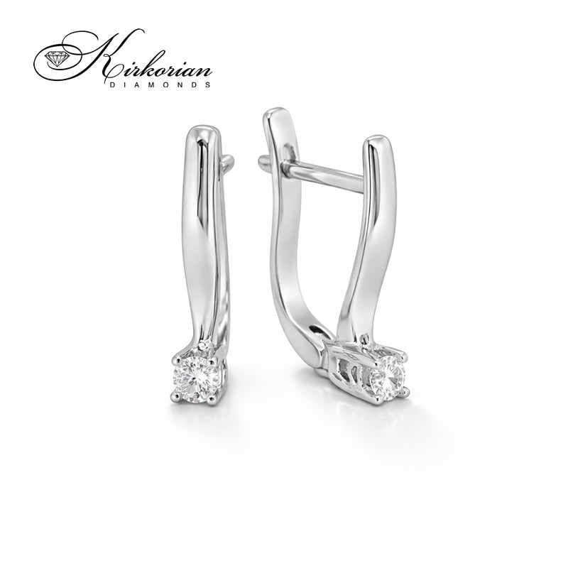 Класически обеци с диамант 0.12 ct и бяло злато 14к – Английско закопчаване, Код K10035B