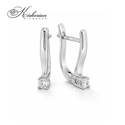 Класически обеци с диамант 0.12 ct и бяло злато 14к – Английско закопчаване, Код K10035B