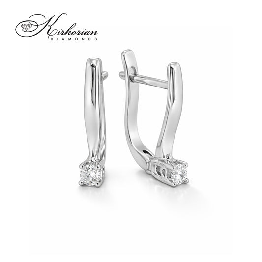 Класически обеци с диамант 0.12 ct и бяло злато 14к – Английско закопчаване, Код K10035B