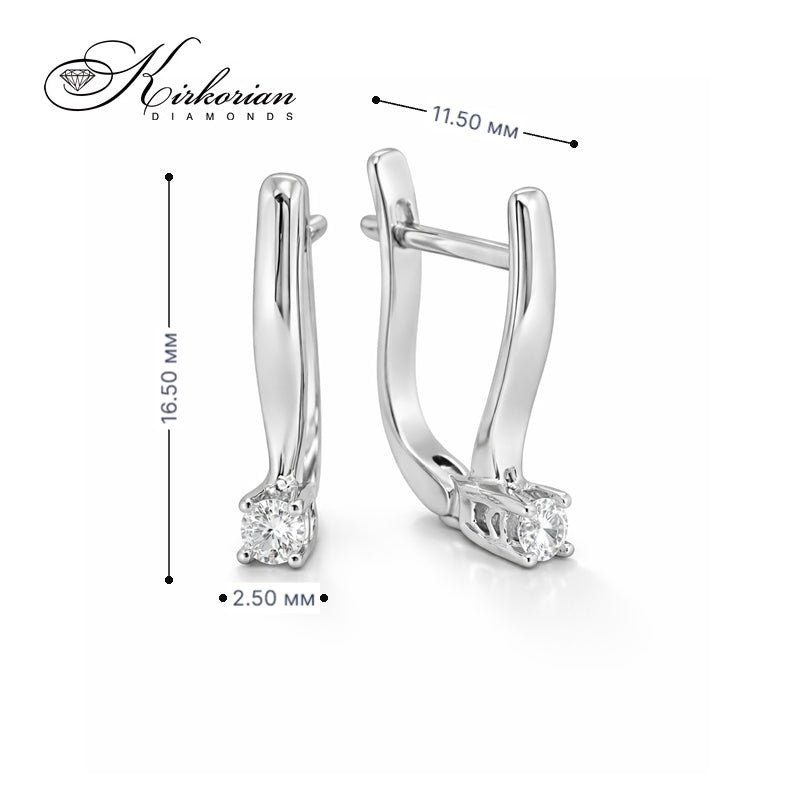 Класически обеци с диамант 0.12 ct и бяло злато 14к – Английско закопчаване, Код K10035B