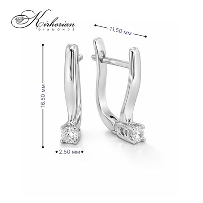 Класически обеци с диамант 0.12 ct и бяло злато 14к – Английско закопчаване, Код K10035B