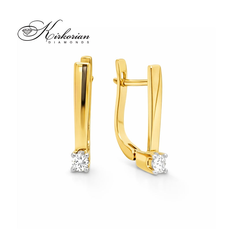 Класически обеци с диамант 0.15 ct и жълто злато 14к – Английско закопчаване, Код K10036