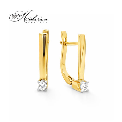 Класически обеци с диамант 0.15 ct и жълто злато 14к – Английско закопчаване, Код K10036