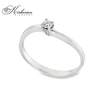 Годежен пръстен от бяло злато 14К с диамант 0.10 ct – класически модел с изчистен дизайн | K116