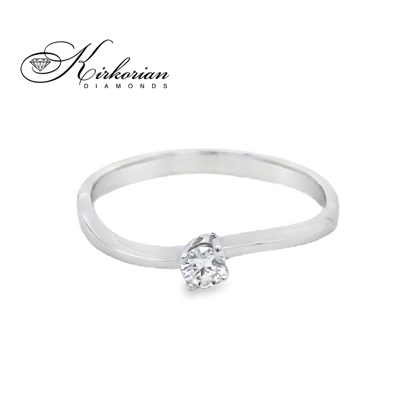 Годежен пръстен от бяло злато 14К с диамант 0.10 ct – класически модел с изчистен дизайн | K116