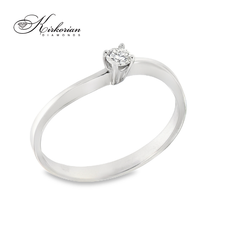 Годежен пръстен от бяло злато 14К с диамант 0.10 ct – класически модел с изчистен дизайн | K116