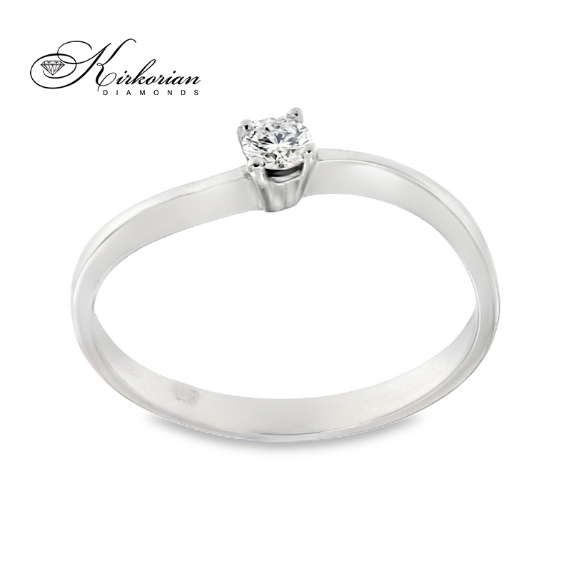 Годежен пръстен от бяло злато 14К с диамант 0.10 ct – класически модел с изчистен дизайн | K116