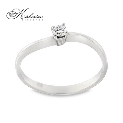 Годежен пръстен от бяло злато 14К с диамант 0.10 ct – класически модел с изчистен дизайн | K116