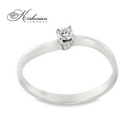 Годежен пръстен от бяло злато 14К с диамант 0.10 ct – класически модел с изчистен дизайн | K116