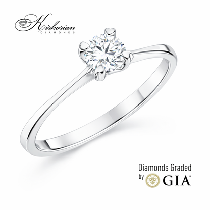 годежен пръстен от бяло злато 14К с диамант 0.40 ct GIA сертификат класически солитер Kirkorian Diamonds