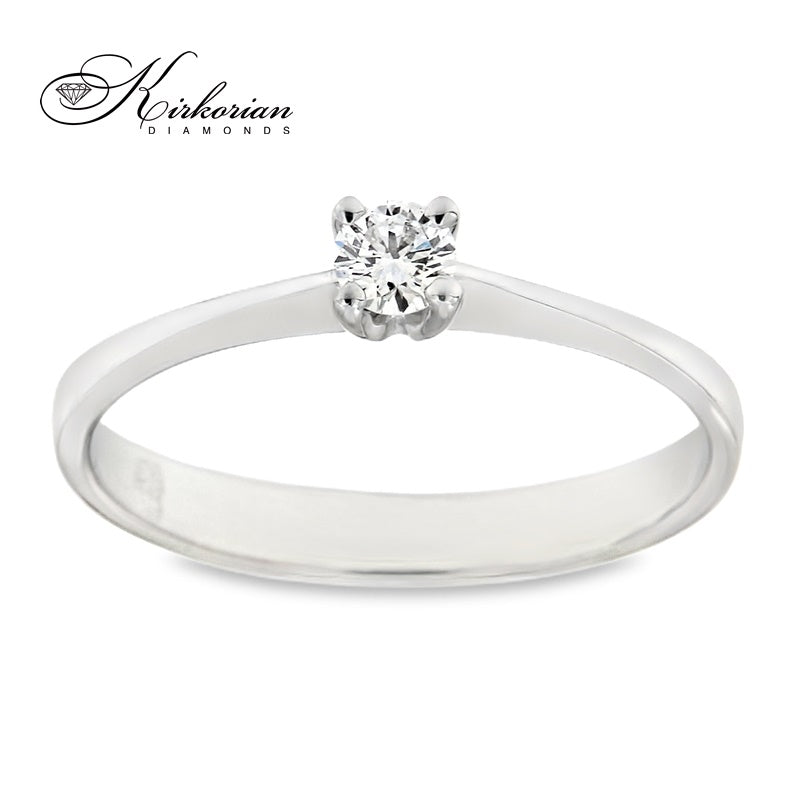 Годежен пръстен от бяло или жълто злато 14К с диамант 0.15 ct – класически модел с фин силует, код: K342