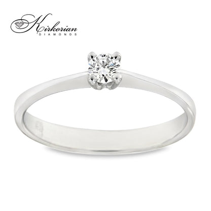 Годежен пръстен от бяло или жълто злато 14К с диамант 0.15 ct – класически модел с фин силует, код: K342