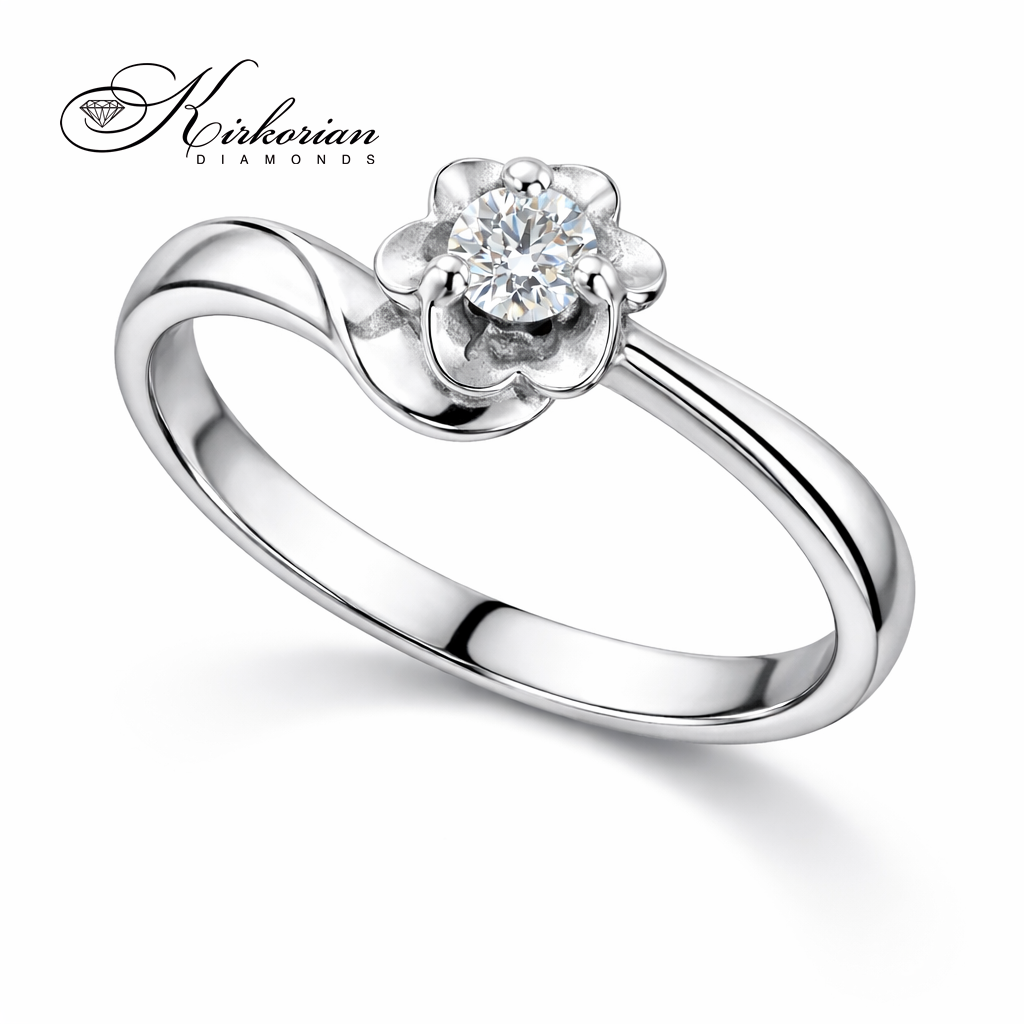 Годежен пръстен от бяло злато 14К с диамант 0.10 ct – код K356