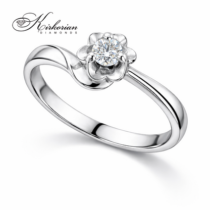Годежен пръстен от бяло злато 14К с диамант 0.10 ct – код K356
