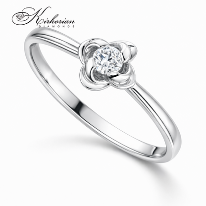 Луксозен годежен пръстен 14К бяло злато с диамант 0.10 ct модел K360 страничен изглед