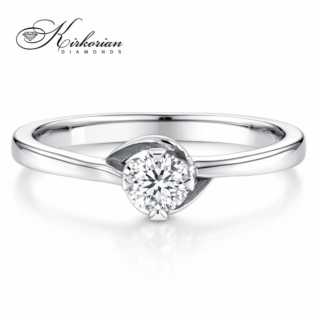 луксозен годежен пръстен бяло злато 14К диамант 0.12 ct K361 близък план блясъ