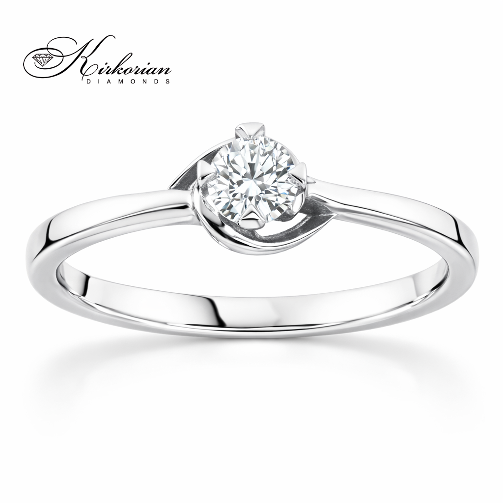 годежен пръстен бяло злато 14К с диамант 0.12 ct K361 класически дизайн фронтален изглед