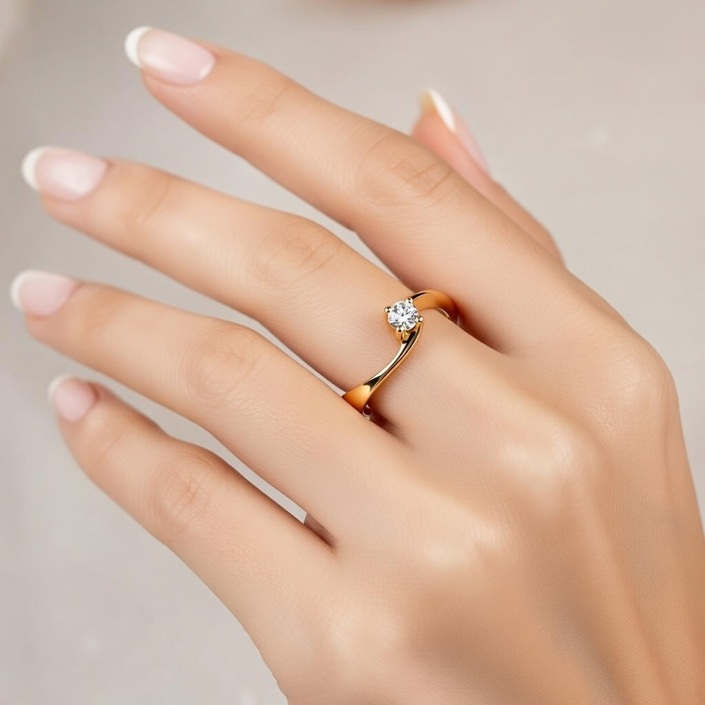 Годежен пръстен с диамант 0.15 ct от злато 14К – модерен дизайн с естествен блясък