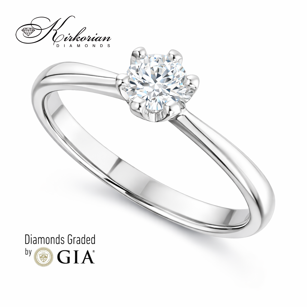Годежен пръстен бяло злато 14К с GIA диамант 0.25 ct под ъгъл луксозен солитер пръстен K372