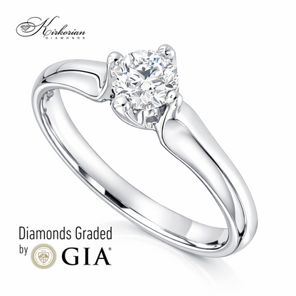Елегантен пръстен с естествен диамант 0.40 карата F VS2 GIA от бяло злато 14K K385
