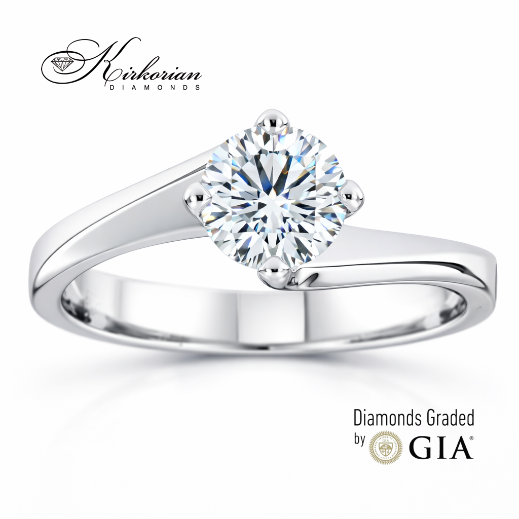 годежен пръстен с централен диамант 0.65 ct F SI GIA от бяло злато 14k модел K387