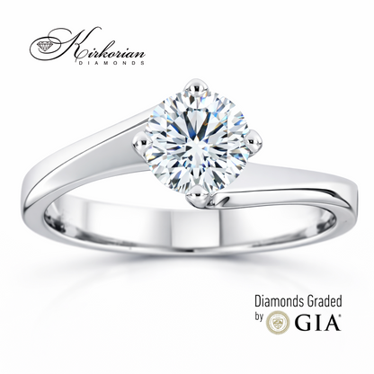 годежен пръстен с централен диамант 0.65 ct F SI GIA от бяло злато 14k модел K387
