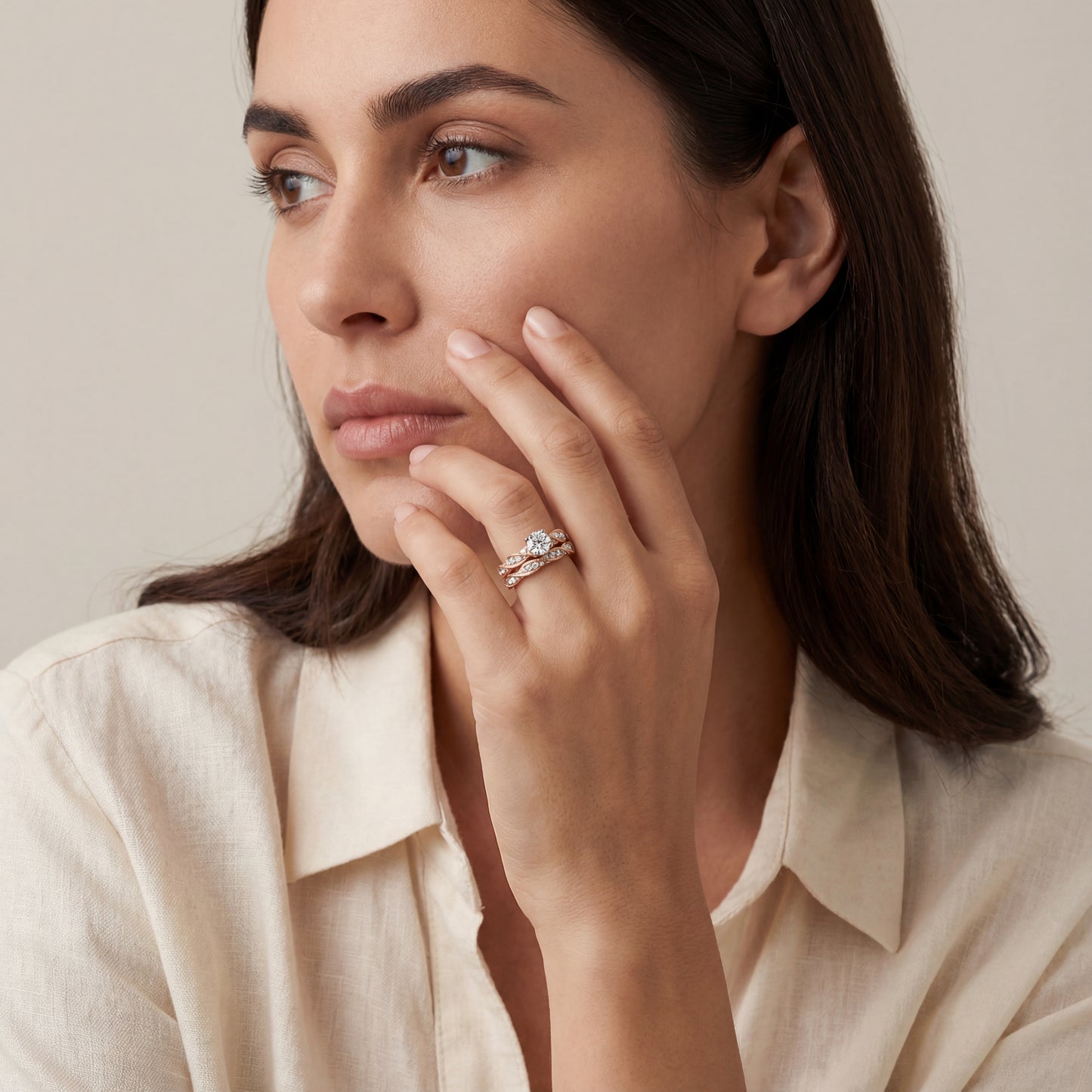 Уникален годежен пръстен от розово злато 14k с диаманти 1.625ct – модел K429