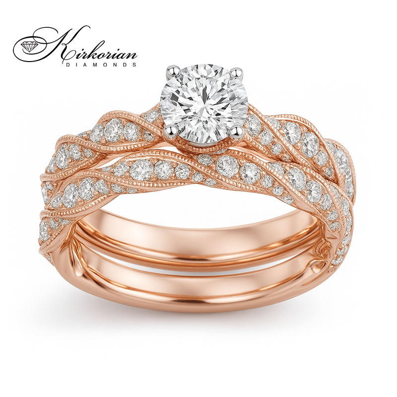 Уникален годежен пръстен от розово злато 14k с диаманти 1.625ct – модел K429