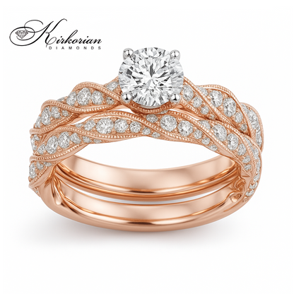 Уникален годежен пръстен от розово злато 14k с диаманти 1.625ct – модел K429