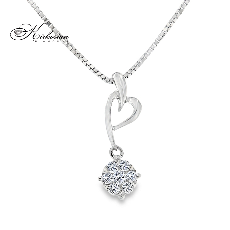 Колие от бяло злато 14k със сърце и диаманти 0.13ct | Код: K441