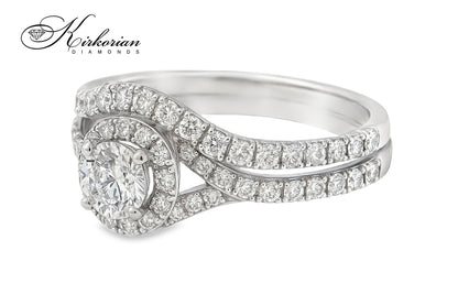 Луксозен годежен пръстен с халка от бяло злато 14K с диаманти 1.34ct – модел K512