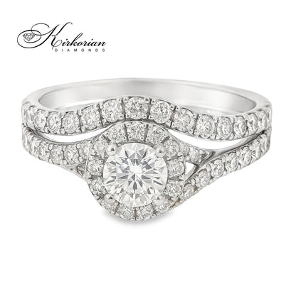 Луксозен годежен пръстен с халка от бяло злато 14K с диаманти 1.34ct – модел K512