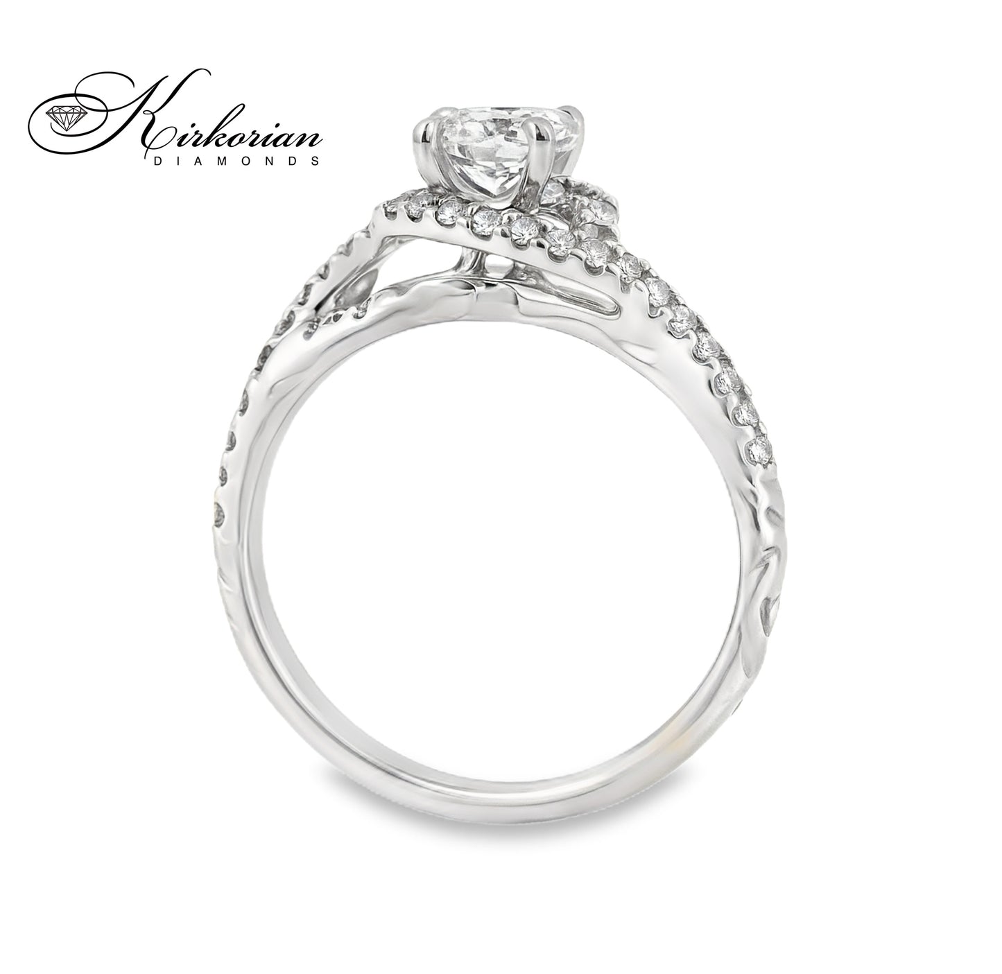 Луксозен годежен пръстен с халка от бяло злато 14K с диаманти 1.34ct – модел K512