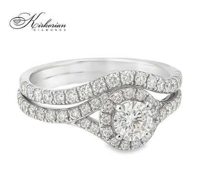 Луксозен годежен пръстен с халка от бяло злато 14K с диаманти 1.34ct – модел K512