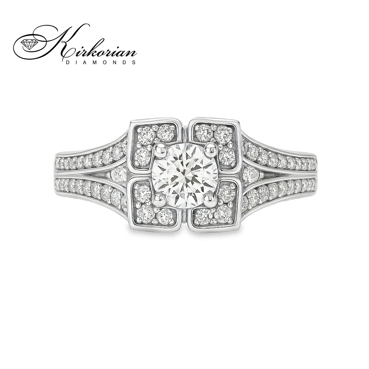 Уникален годежен пръстен с диаманти 1.00ct от 14k бяло злато | Код: K519