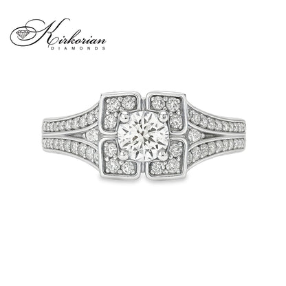 Уникален годежен пръстен с диаманти 1.00ct от 14k бяло злато | Код: K519