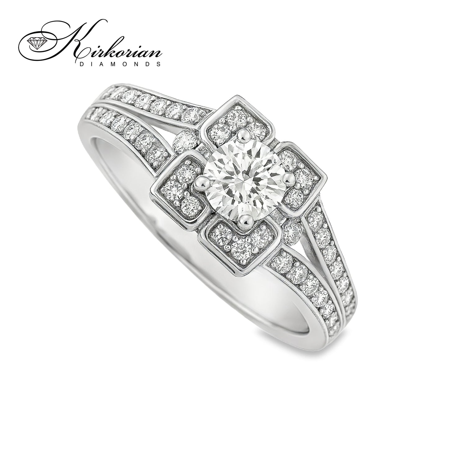 Уникален годежен пръстен с диаманти 1.00ct от 14k бяло злато | Код: K519